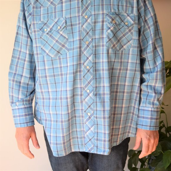 Wrangler medium blue snap front Western style shirt 2XL - Picture 4 of 6